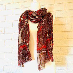 Red, yellow and brown paisley scarf